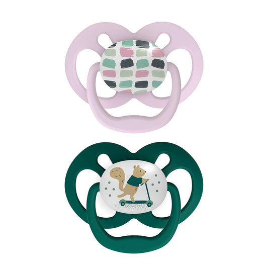 Dr. Brown's Advantage Reversible Baby Pacifier, Breathable Open Shield for Max Airflow, 100% Silicone Rounded Bulb, Pink, 2-Pack, 6-18m