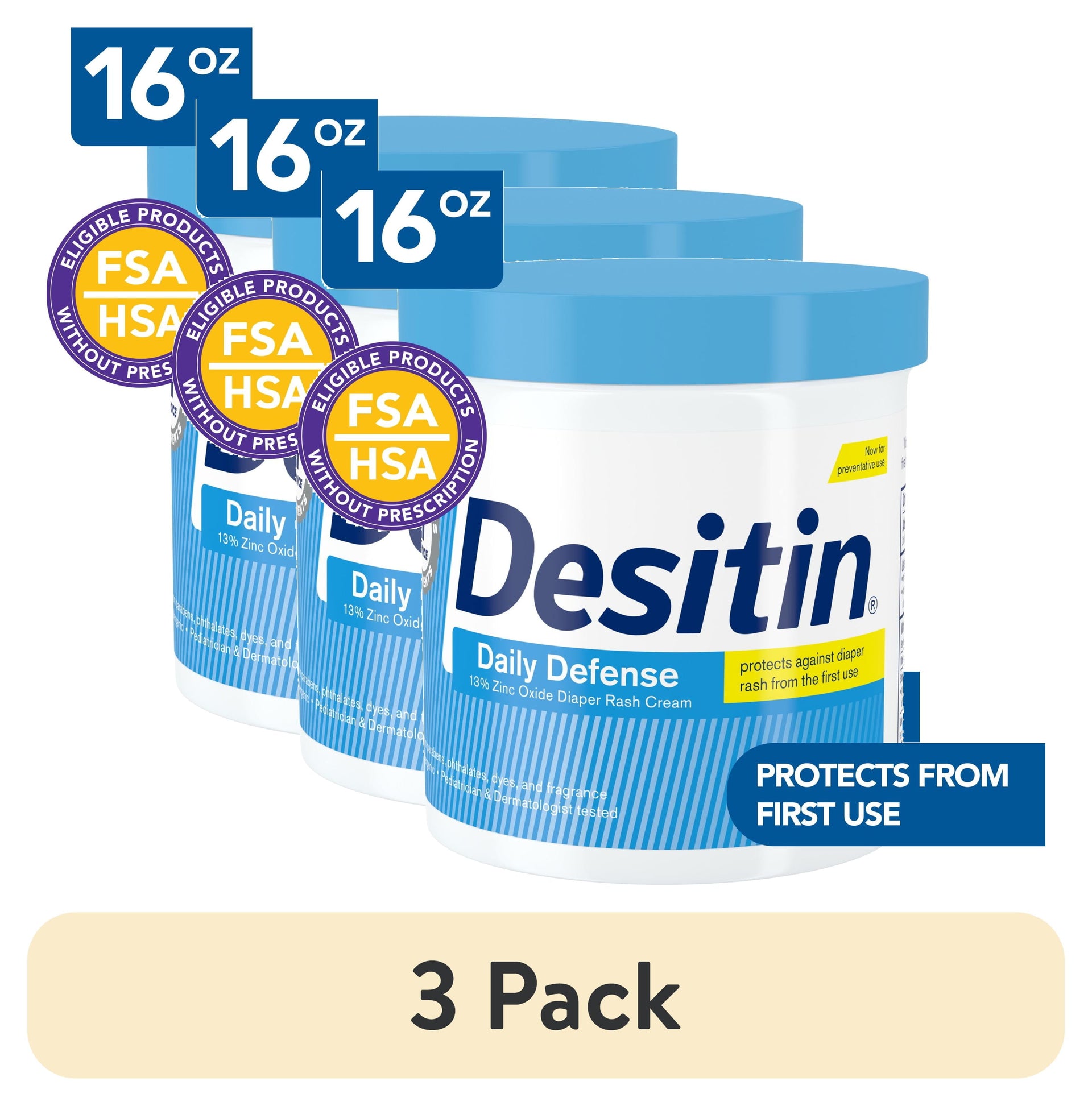 Desitin Daily Defense Baby Diaper Rash Cream, Butt Paste with 13% Zinc Oxide, 16 oz