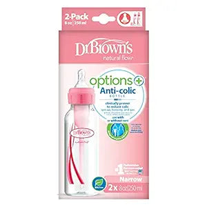 Dr. Brown's Options Baby Bottle Reduces Colic (250 ml, Pink, Pack of 2)