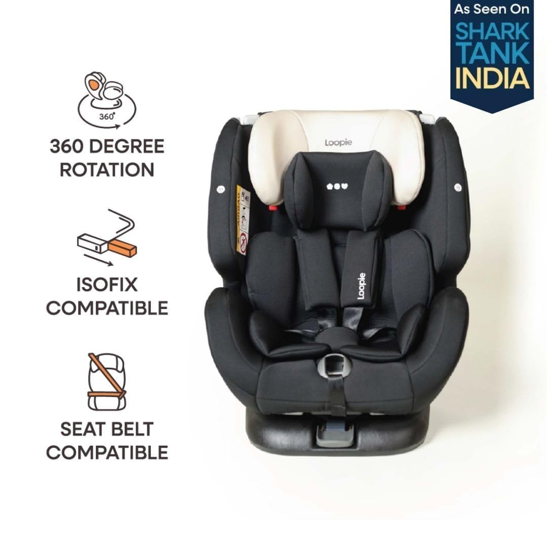Loopie Lap Convertible Baby Car Seat for 0 to 12 Years, ISOFIX & Non-ISOFIX, 5 Point Harness, Side Impact Protection, 360 Rotation, 11 Height Adjustments, ADAC Approved, Wedge Cushion for Comfy Sleep