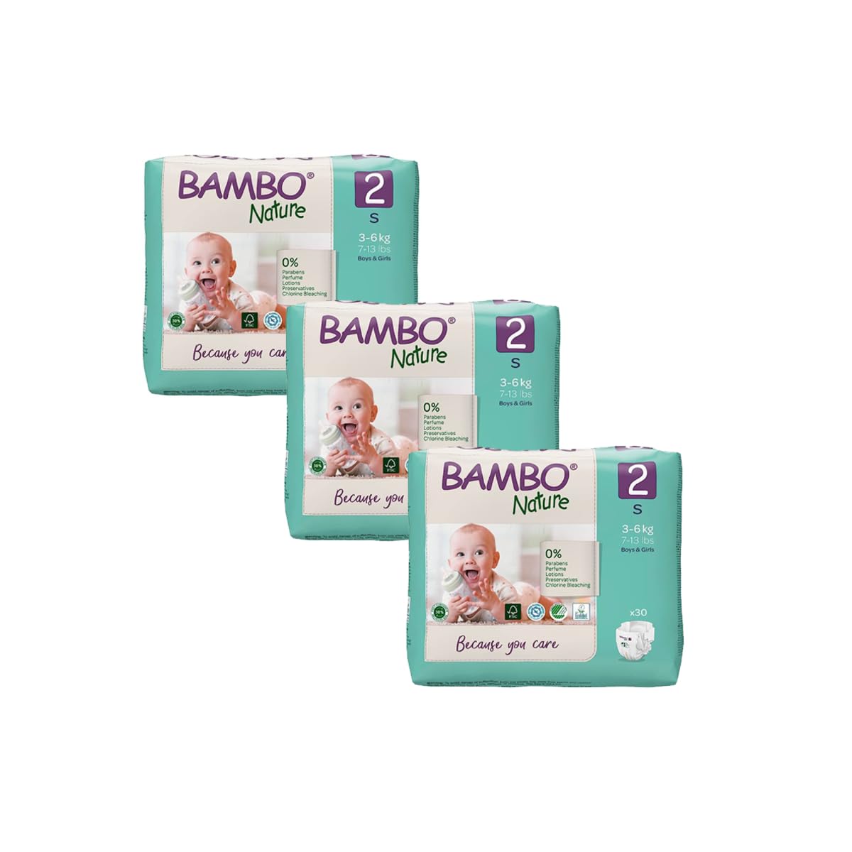 Bambo Nature Premium Baby Tape Diapers for Baby Small Size (3-6 Kgs) - Super Absorbent, Breathable, Extra Soft, Dermatologically Tested, Hypoallergenic Infant Nappies With Wetness Indicator, 30 Count