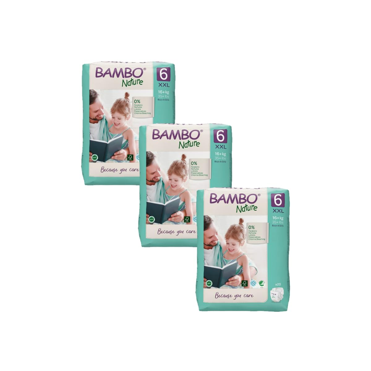 Bambo Nature Premium Baby Tape Diapers for Kids XXL Size (16+ Kgs), Super Absorbent, Breathable, Extra Soft, Dermatologically Tested, Hypoallergenic Toddler Nappies With Wetness Indicator, 20 Count