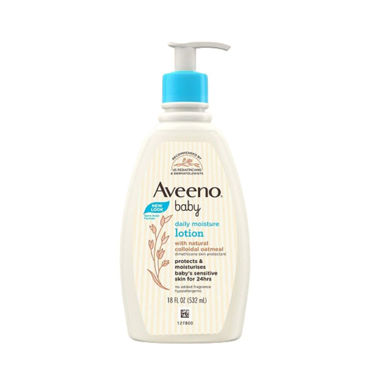 Aveeno Baby Daily Moisturizing Body Lotion | 24 Hour Protection for Sensitive Skin | Active Natural Oats Formula |Paraben Free, Fragrance Free | US Pediatrician Recommended, 532ml