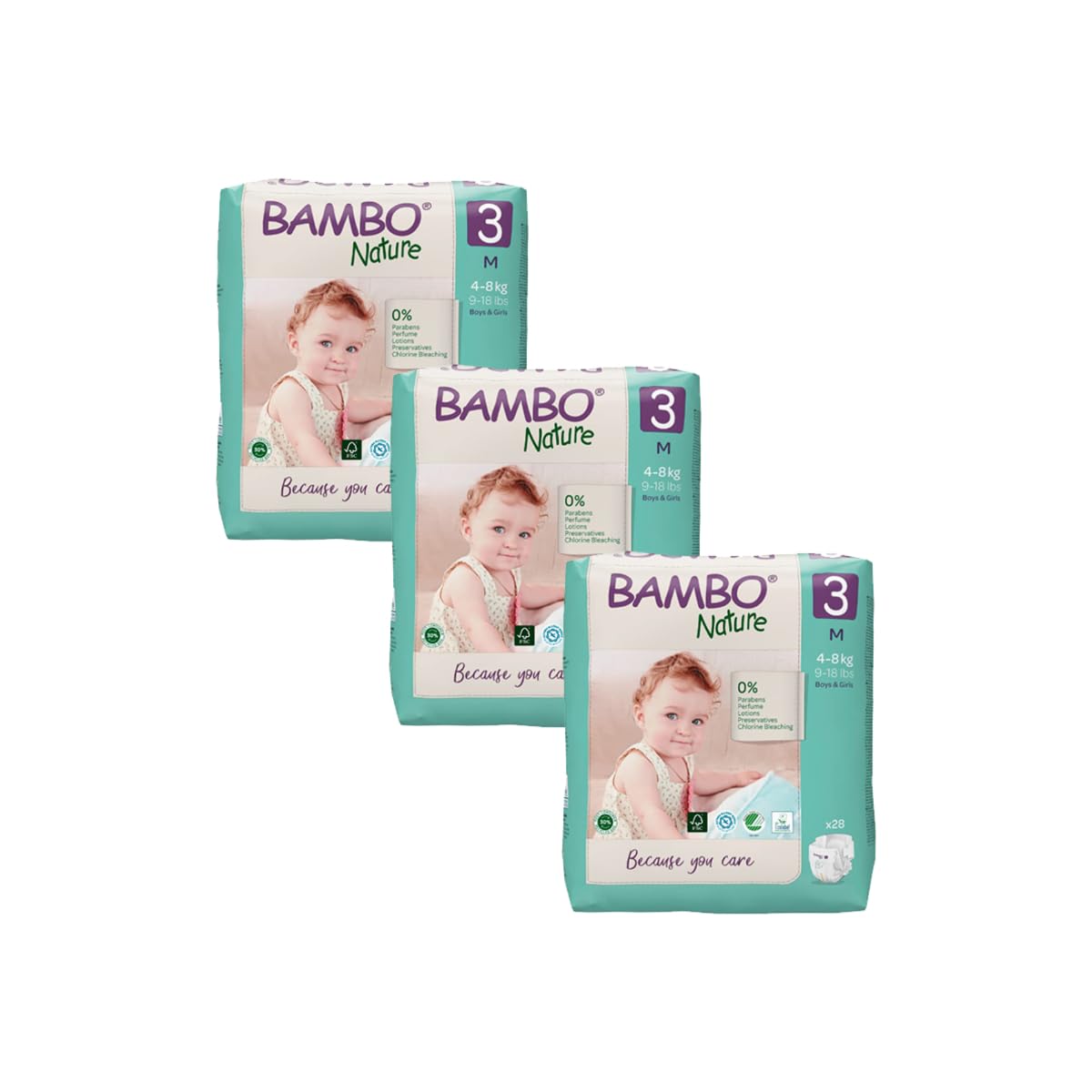 Bambo Nature Premium Baby Tape Diapers for Baby Medium Size (4-8 Kgs) - Super Absorbent, Breathable, Extra Soft, Dermatologically Tested, Hypoallergenic Infant Nappies With Wetness Indicator, 28 Count
