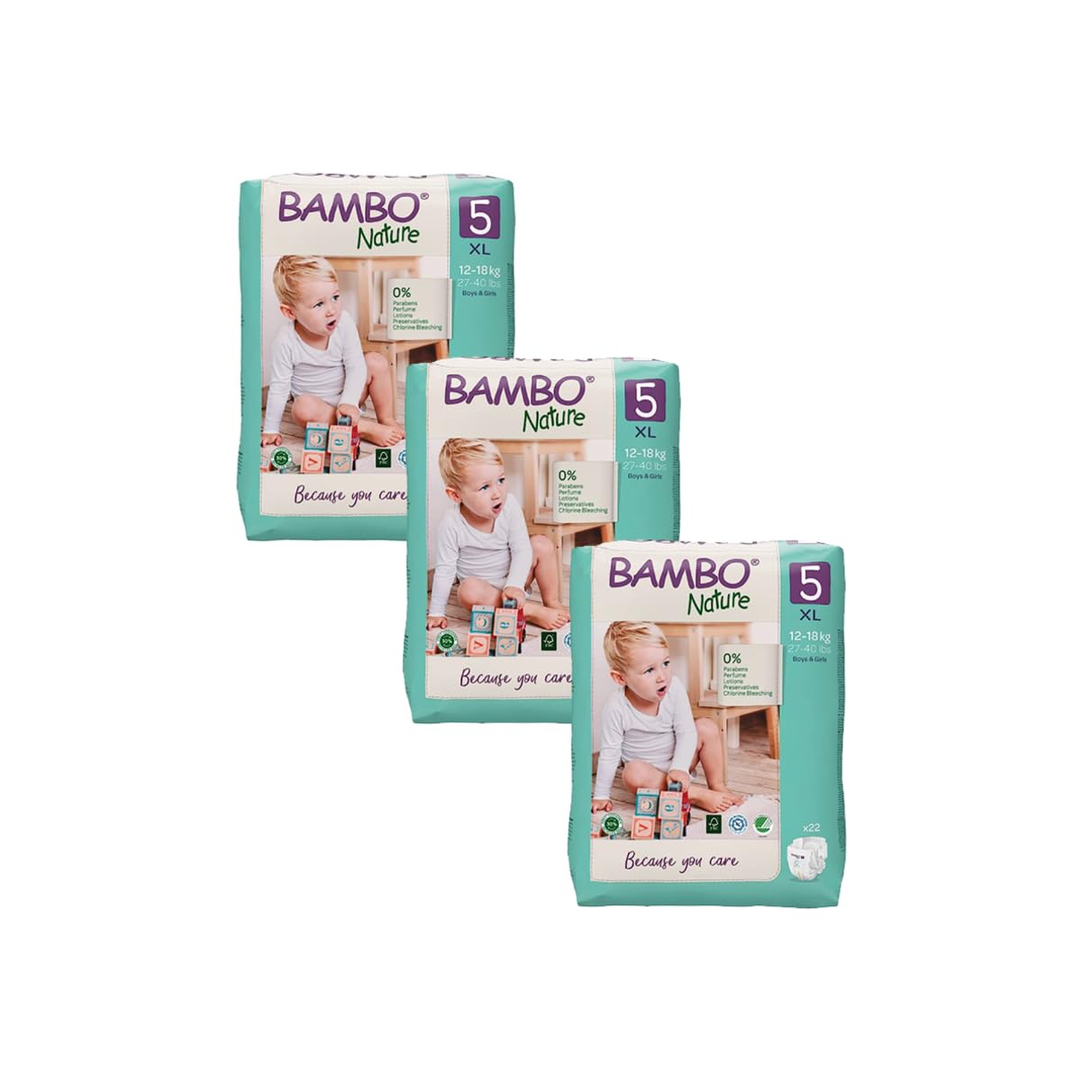 Bambo Nature Premium Baby Tape Diapers for Baby XL Size (12-18 Kgs), Super Absorbent, Breathable, Extra Soft, Dermatologically Tested, Hypoallergenic Nappies With Wetness Indicator, 22 Count