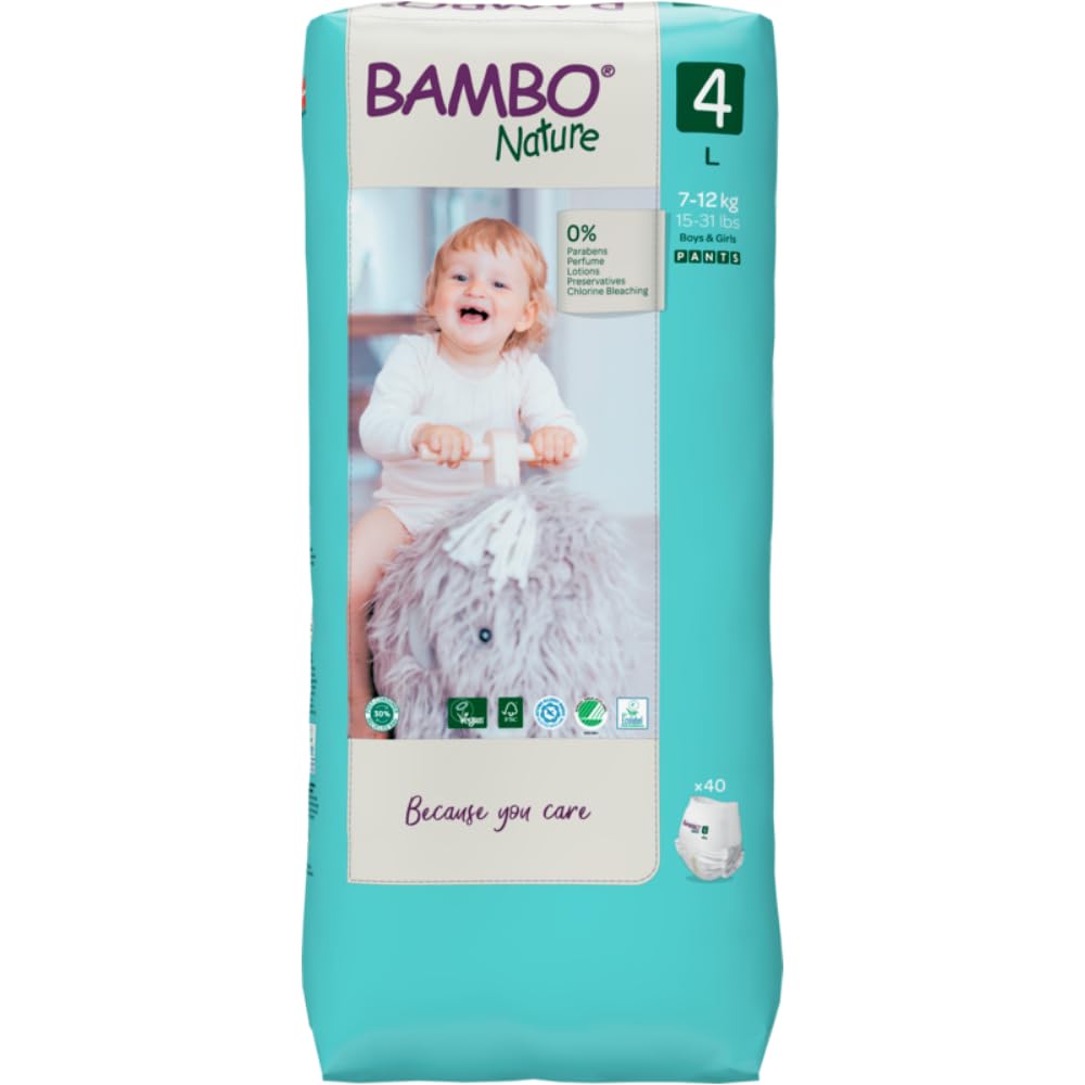 Bambo Nature Premium Baby Pants Diapers for Kids Large Size (7-12 Kgs),40 Count