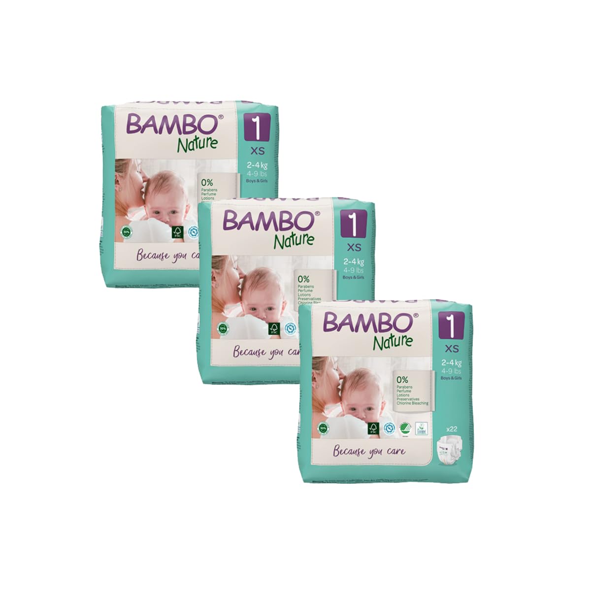Bambo Nature Premium Baby Tape Diapers for New Born Baby XS Size (2–4 Kgs) – Super Absorbent, Breathable, Extra Soft, Dermatologically Tested, Hypoallergenic Nappies with Wetness Indicator, 132 Count