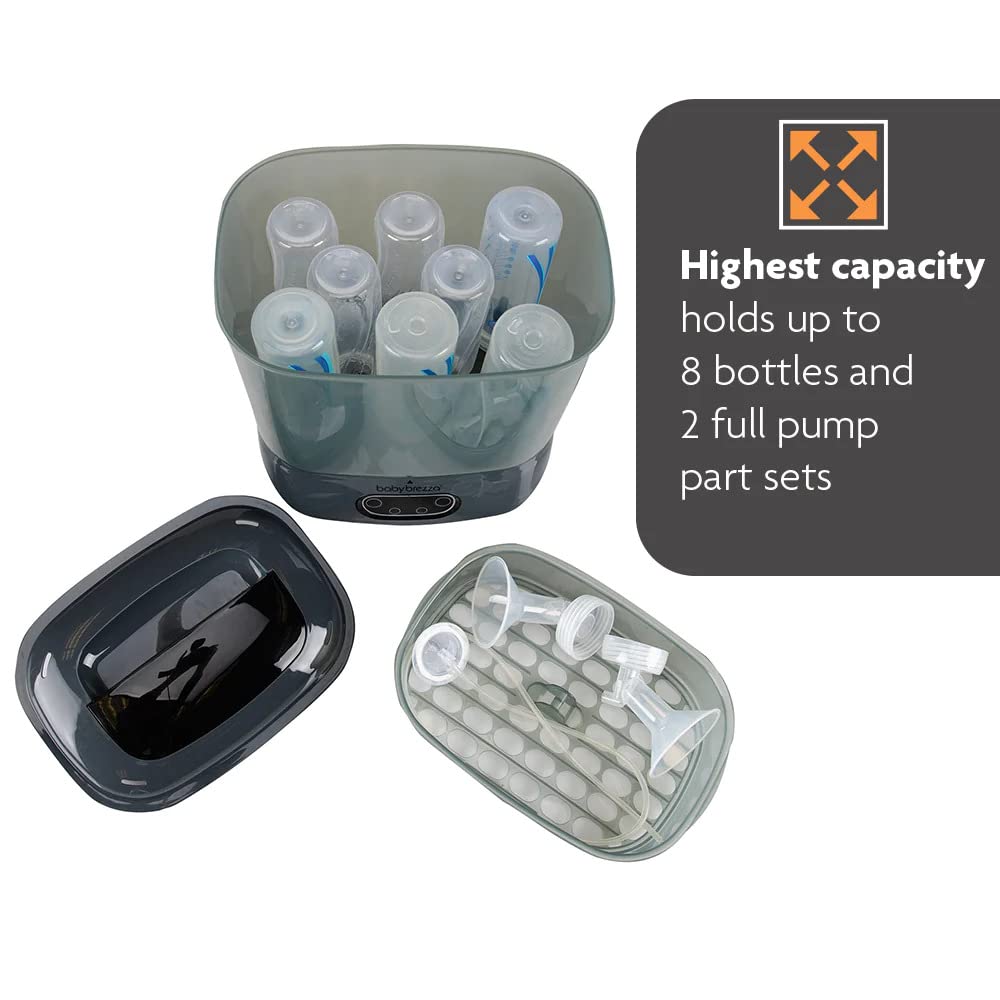 Baby Brezza Baby Bottle Sterilizer + Dryer Advanced Electric Steam Sterilization Machine Universal Sterilizing of All Bottles: Plastic, Glass, Pacifiers + Breast Pump Parts- HEPA Filter, Charcoal