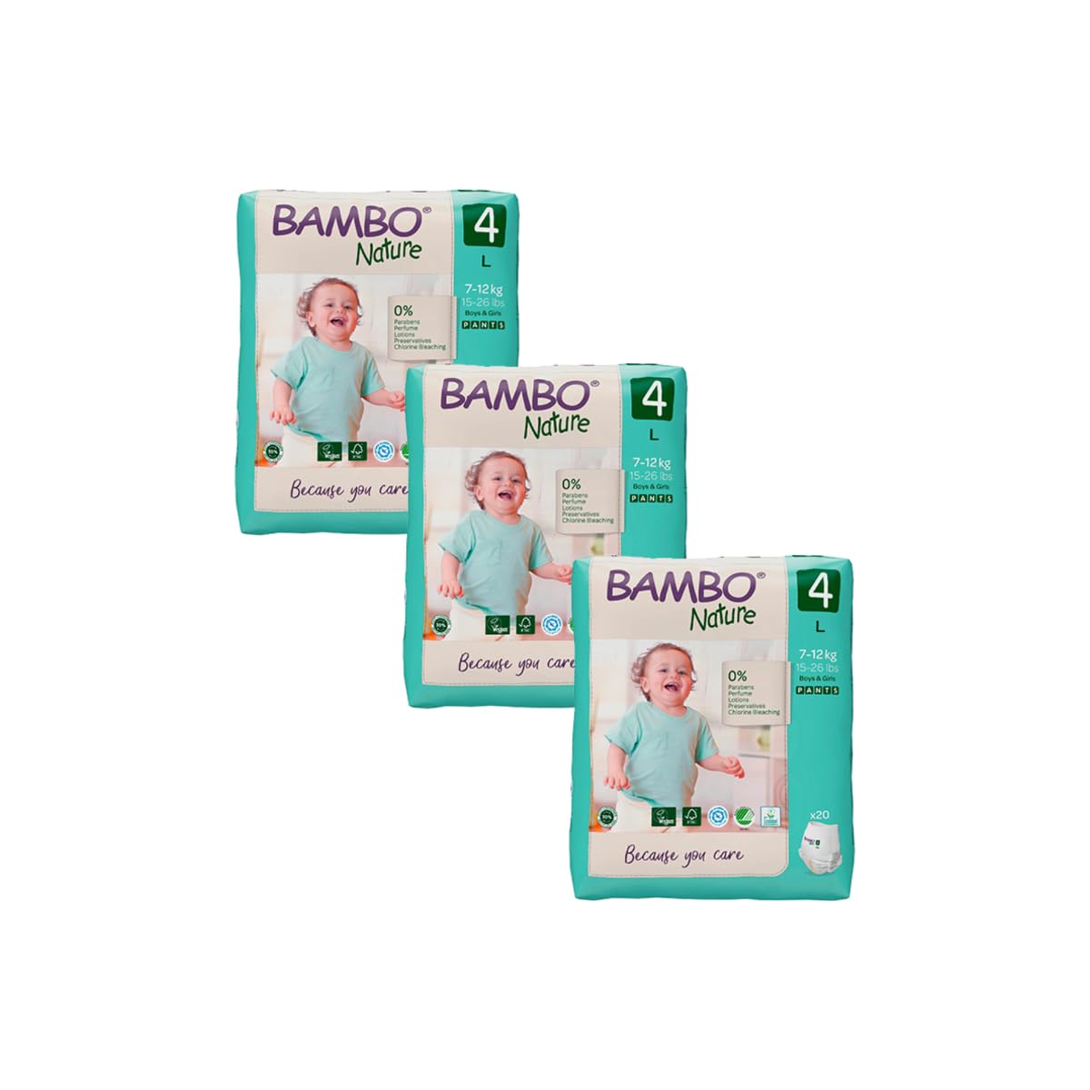 Bambo Nature Premium Baby Pants Diapers for Baby Large Size (7-12 Kgs), Super Absorbent, Breathable, Extra Soft, Dermatologically Tested, Hypoallergenic Nappies With Wetness Indicator, 60 Count