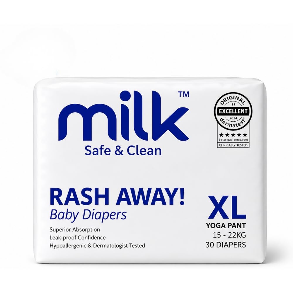 Milk Safe & Clean Rash Away Baby Diaper Pants XL (12KG+) | 30 Count | Up to 12 Hours Absorption | Leak-Proof, Soft & Breathable, Hypoallergenic Baby Pants Diapers
