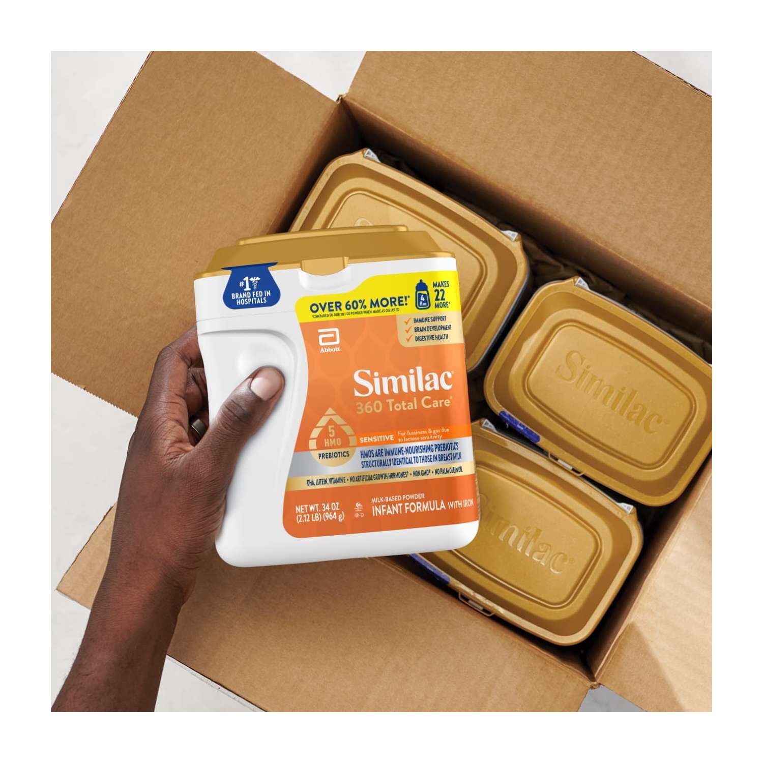 Similac 360 Total Care Sensitive Baby Formula Powder, Has 5 HMO Prebiotics, 34-oz Value Tub