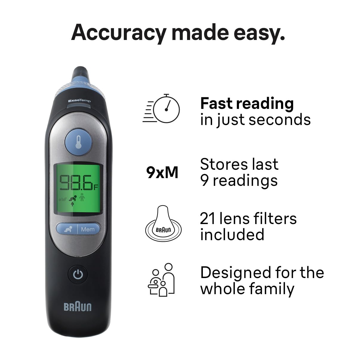 Braun Thermoscan 7 Ear Thermometer, Black, 0.65 Pound