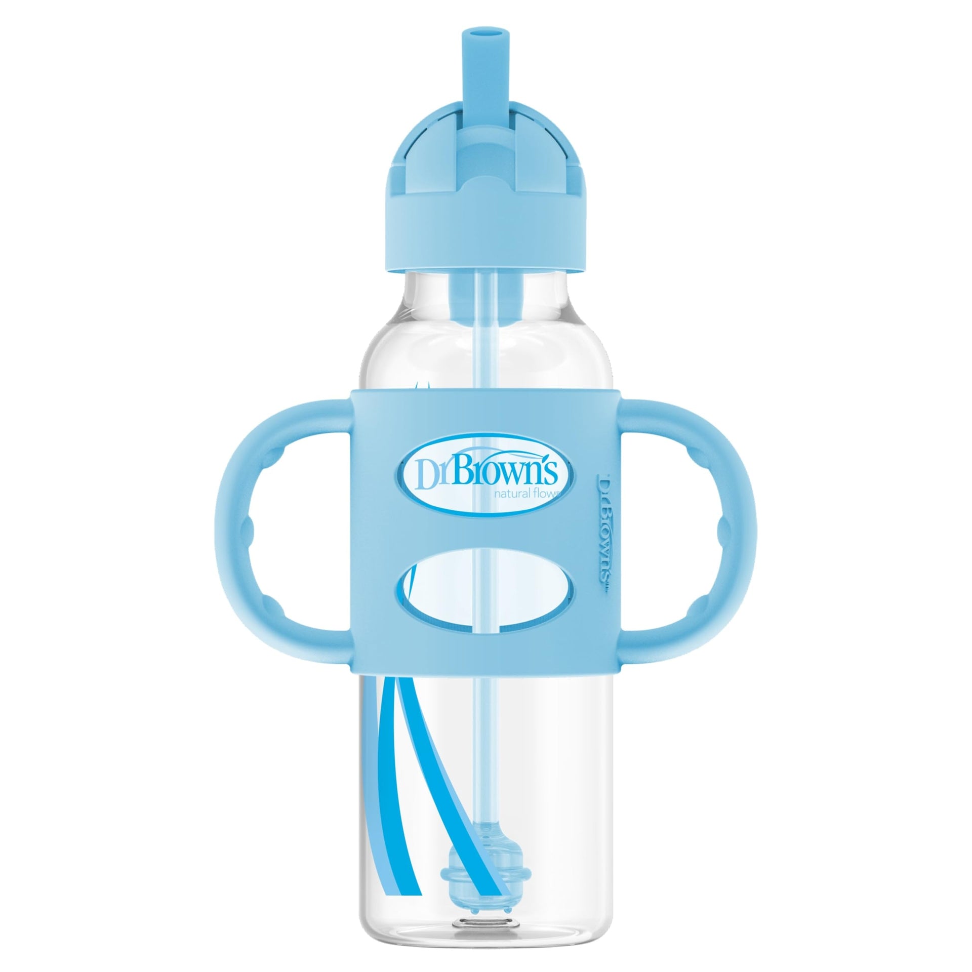 Dr. Brown's Milestones Narrow Sippy Straw Bottle, Spill-Proof with 100% Silicone Handles and Weighted Straw, 8 oz/250 mL, Green, 6m+