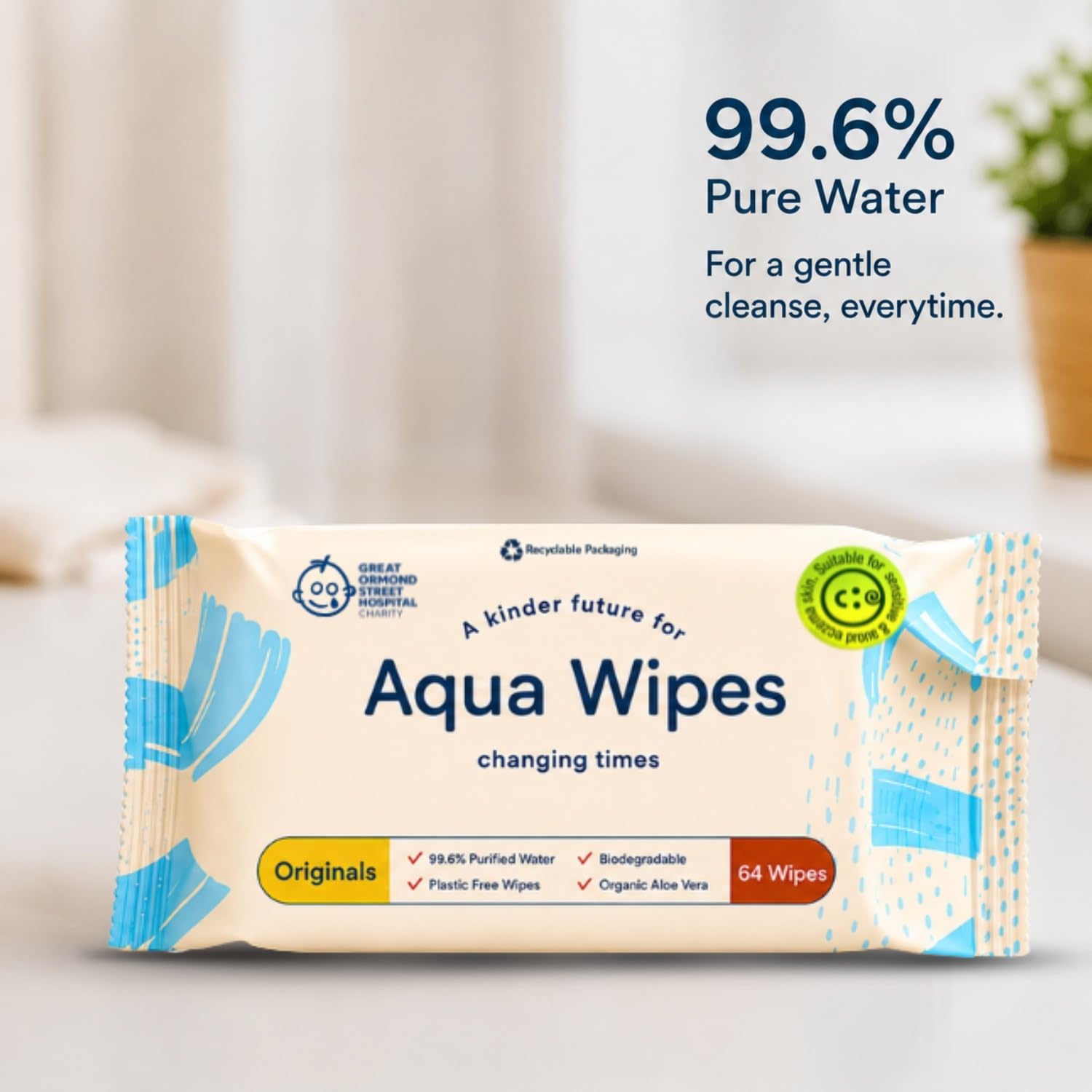 Aqua Wipes Baby Wipes | 100% Biodegradable, Plastic-Free, 99.6% Water | Newborn Safe, Vegan, Paraben & Perfume Free | WaterWipes Alternative (Pack of 2 x 64 Wipes – 128 Count)