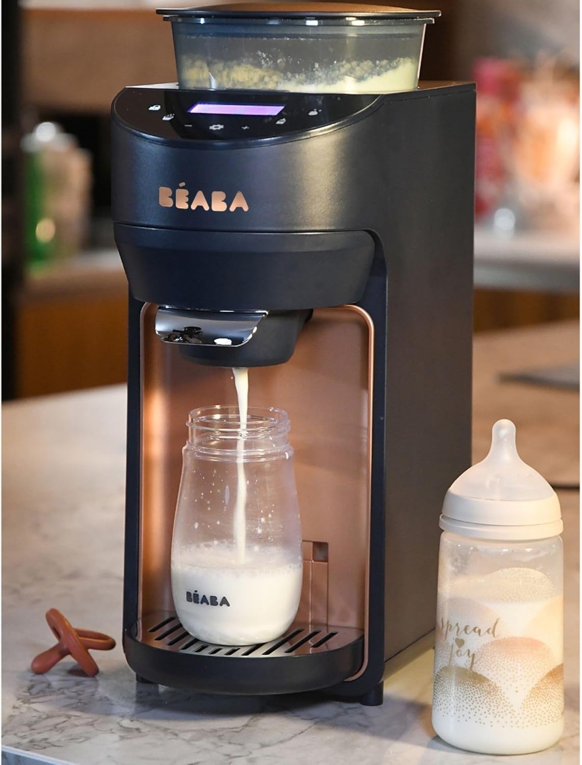 BEABA Milkeo Plus Baby Auto Bottle Maker & Formula Dispenser, Instant Warm Bottles in 20 Sec, Smart Touchscreen, Multiple Temperature Settings, Formula Mixer & Milk Maker for Infants, Night Blue, 0m +