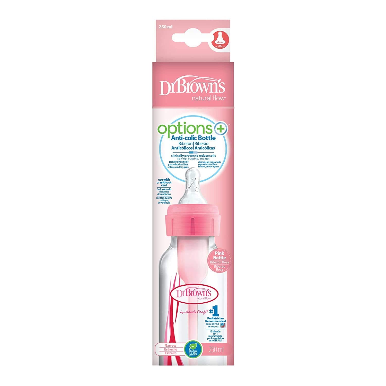Dr. Brown's Narrow Neck Options Pink Bottle (250 Ml, Pack of 1, Pink)