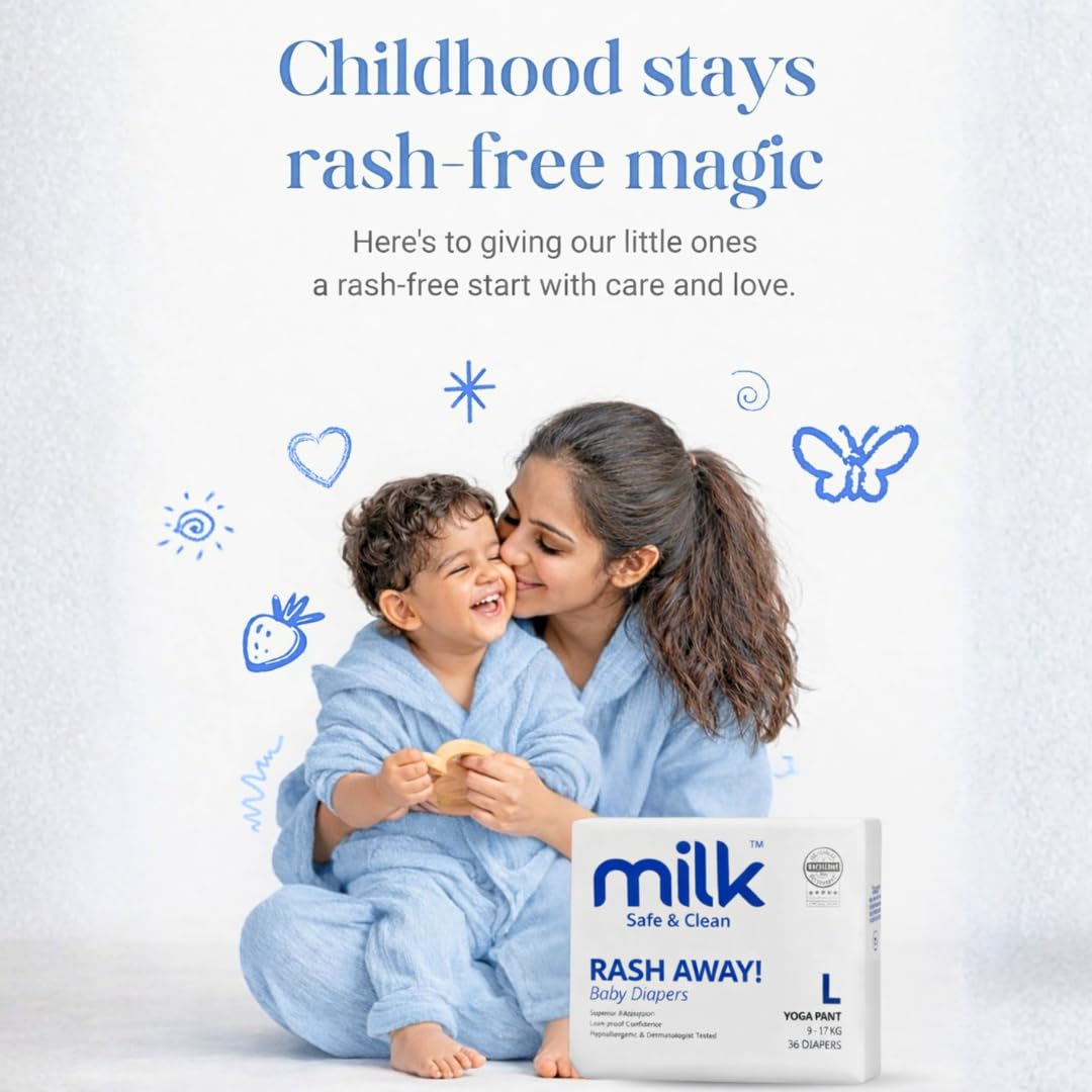Milk Baby Diapers XL Size (15–22 kg) – 30 Count | Flexi Tape Closure | Super Absorbent, Leakproof & Soft for Sensitive Skin