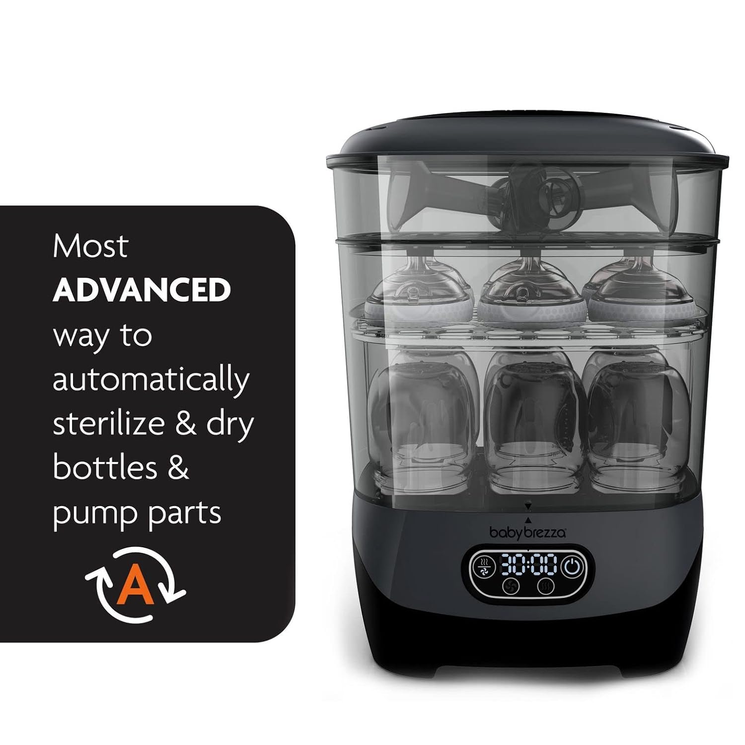 Baby Brezza Baby Bottle Sterilizer + Dryer Advanced Electric Steam Sterilization Machine Universal Sterilizing of All Bottles: Plastic, Glass, Pacifiers + Breast Pump Parts- HEPA Filter, Charcoal
