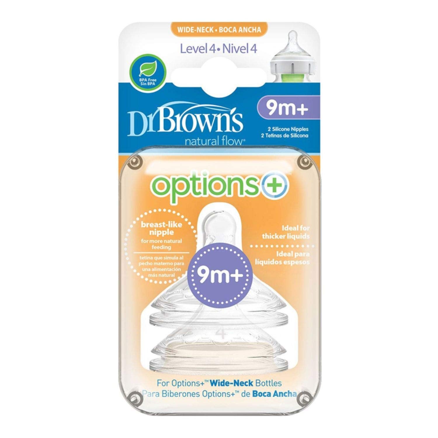 Dr. Brown's Baby Milk Bottle Teat Vent Fast Flow 2PK Options 9 (Pack of 1, White)