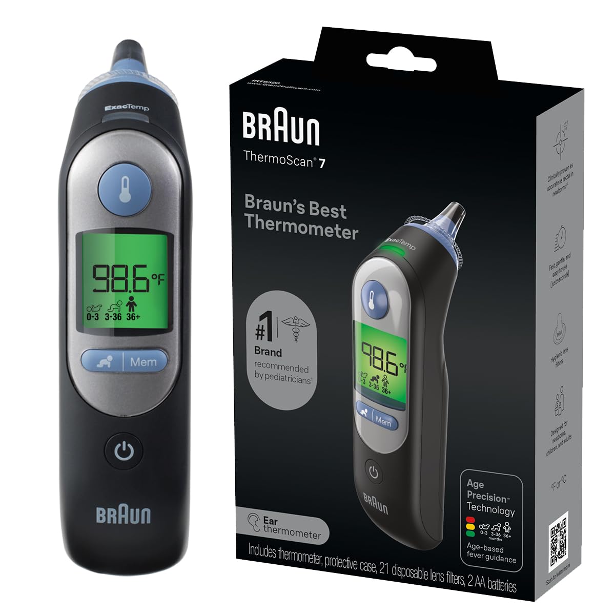 Braun Thermoscan 7 Ear Thermometer, Black, 0.65 Pound