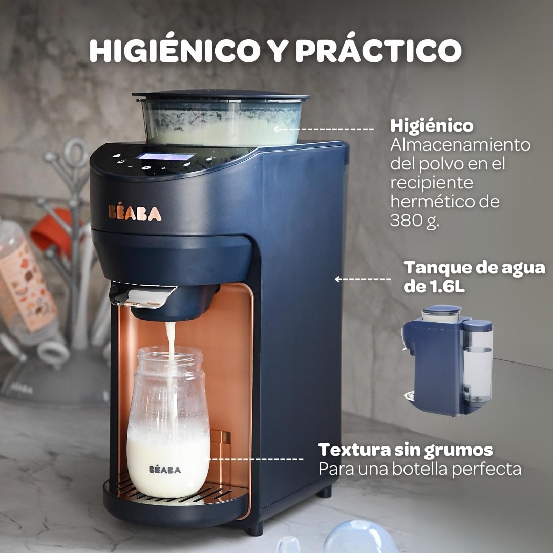 BEABA Milkeo Plus Baby Auto Bottle Maker & Formula Dispenser, Instant Warm Bottles in 20 Sec, Smart Touchscreen, Multiple Temperature Settings, Formula Mixer & Milk Maker for Infants, Night Blue, 0m +