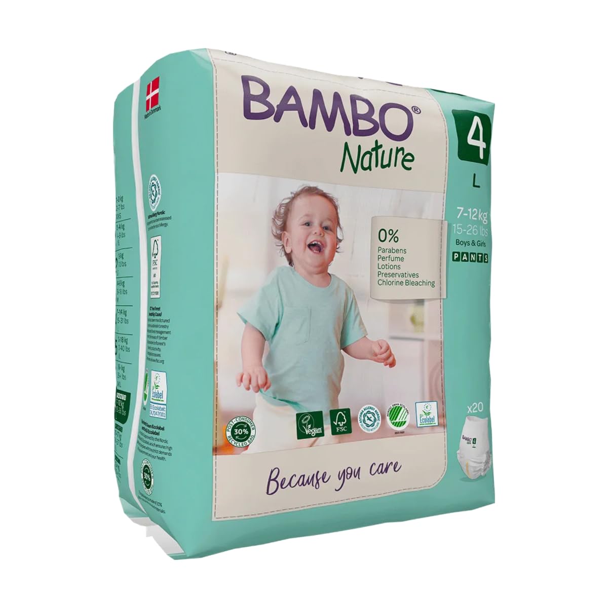 Bambo Nature Premium Baby Pants Diapers for Baby Large Size (7-12 Kgs), Super Absorbent, Breathable, Extra Soft, Dermatologically Tested, Hypoallergenic Nappies With Wetness Indicator, 60 Count