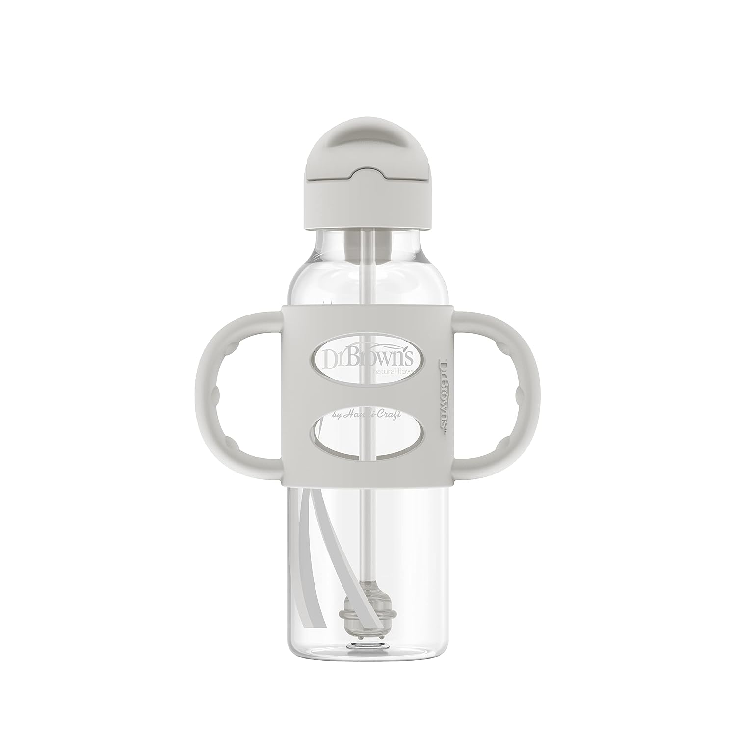 Dr. Brown's Milestones Narrow Sippy Straw Bottle, Spill-Proof with 100% Silicone Handles and Weighted Straw, 8 oz/250 mL, Blue/Gray, 6m+
