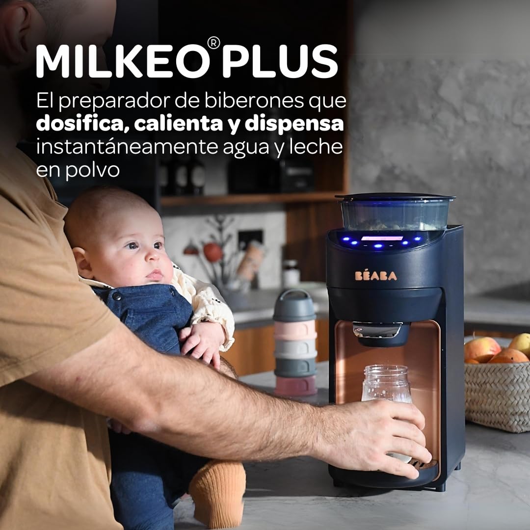 BEABA Milkeo Plus Baby Auto Bottle Maker & Formula Dispenser, Instant Warm Bottles in 20 Sec, Smart Touchscreen, Multiple Temperature Settings, Formula Mixer & Milk Maker for Infants, Night Blue, 0m +