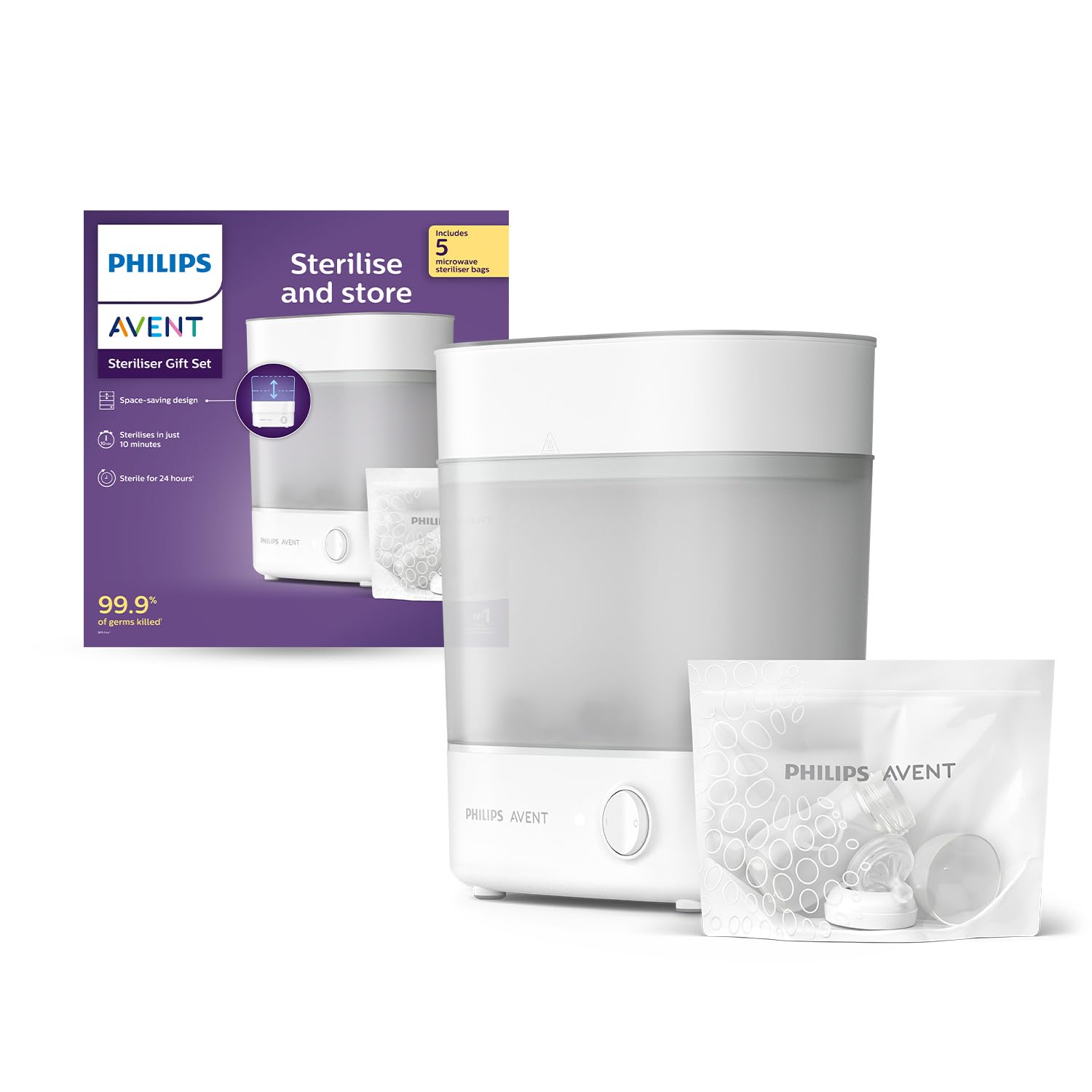 Philips Avent Microwave Sterilizing Bag | Kills 99.9% Germs | Sterilizes Bottles, Breast Pump and Baby Products in 90 Sec | 100 Sterilization Cycle in One Pack | Pack of 5 Bags (White) | Scf297/05