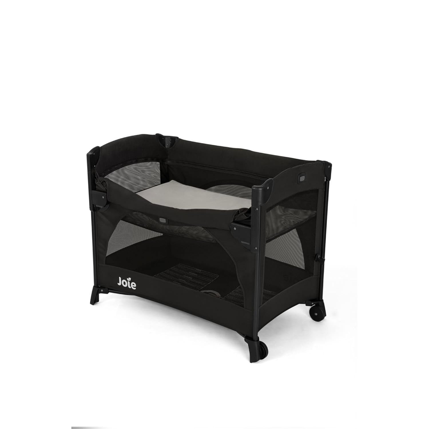 Joie Kubbie Sleep Baby Playpen - Playard/Folding Baby Bed Cum Cot/Convertible Crib, Birth to 3 Years, with One Side Drop Down and Zip Open Entry/Exit, Including Cradle Connect Strap - Shale