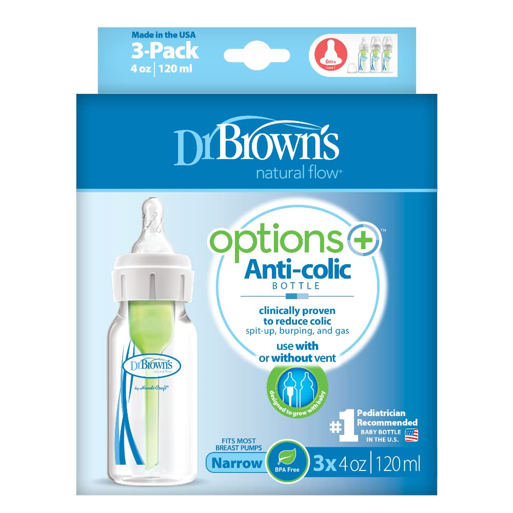 Dr Brown's Natural Flow Bottles 3 Pack (4 Oz), Option Bottles Can Be Used With Or Without The Vent