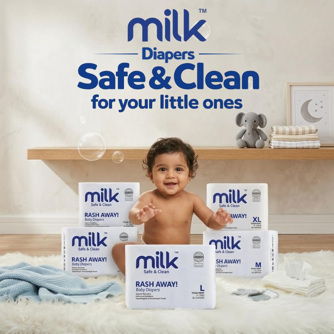 Milk Baby Newborn Diapers Flexi Tape, Size NB, 22 Count | Soft & Absorbent Baby Diapers for 0-5 kg | Leak Protection & Comfortable Fit