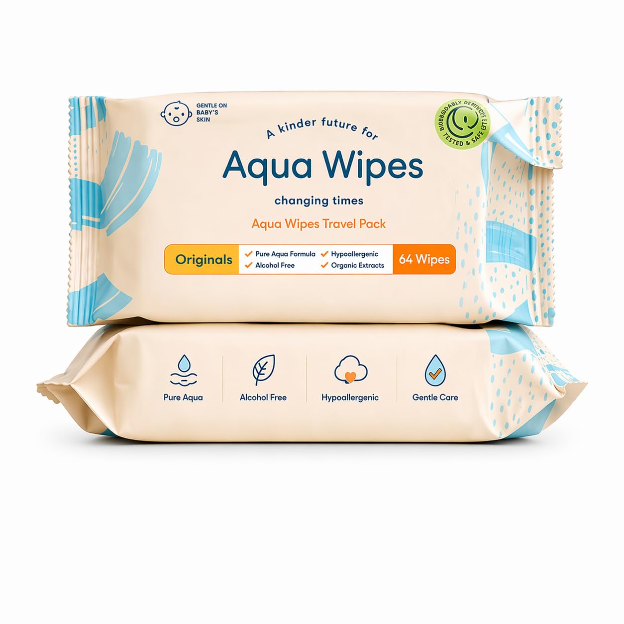 Aqua Wipes Baby Wipes | 100% Biodegradable, Plastic-Free, 99.6% Water | Newborn Safe, Vegan, Paraben & Perfume Free | WaterWipes Alternative (Pack of 2 x 64 Wipes – 128 Count)