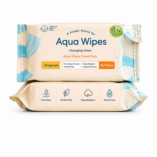 Aqua Wipes Baby Wipes | 100% Biodegradable, Plastic-Free, 99.6% Water | Newborn Safe, Vegan, Paraben & Perfume Free | WaterWipes Alternative (Pack of 2 x 64 Wipes – 128 Count)