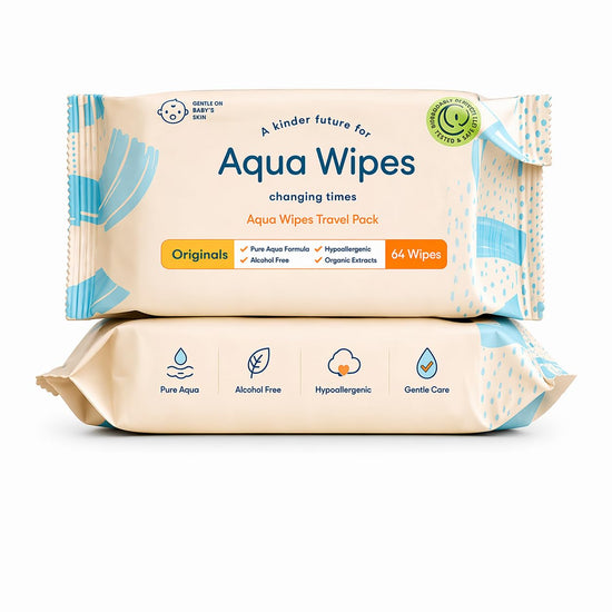Aqua Wipes Baby Wipes | 100% Biodegradable, Plastic-Free, 99.6% Water | Newborn Safe, Vegan, Paraben & Perfume Free | WaterWipes Alternative (Pack of 2 x 64 Wipes – 128 Count)