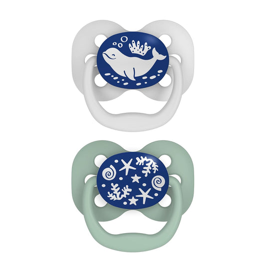 Dr Brown's Natural Flow Baby,Infant Silicone Dr. Brown's Advantage Pacifiers, Stage 1, Glow in The Dark, Pack of 2, Blue, Birth+ to 6M