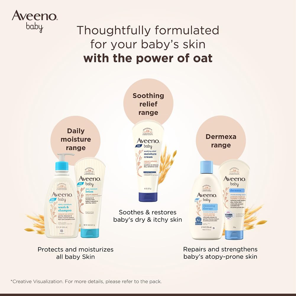 Aveeno Baby Soothing Relief Moisture Cream 100G | 24 Hr Protection for Dry, Itchy, Sensitive Skin | Clinically Proven | Active Oats|Us Pediatrician Recommended | Hypoallergenic, Fragrance-Free & Paraben-Free