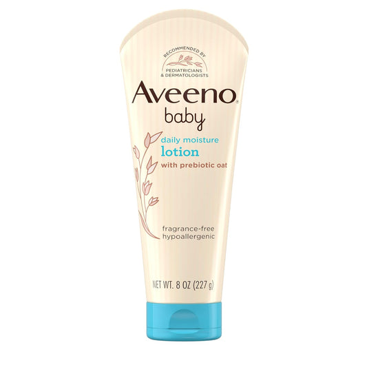 Aveeno Baby Daily Moisture Lotion (227g) | 24 Hour Moisturization | Suitable for newborns | Oat flour & glycerin | Fragrance-free, paraben-free, Hypoallergenic | Nourishes, soothes & protects baby's sensitive skin