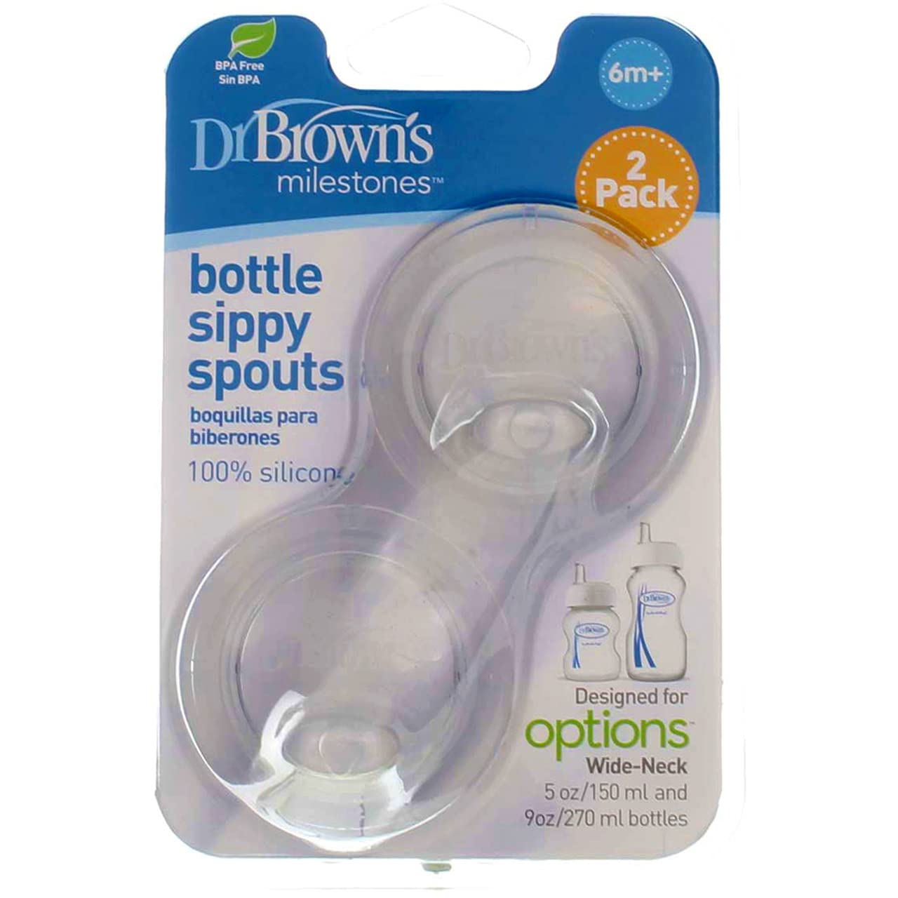 Dr. Brown's Wide Neck Transition Sippy Spouts (Pack of 2, Brown)