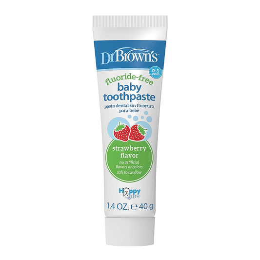 Dr. Brown's Baby Oral Health Toothpaste, Strawberry Flavor Toddlers And Kids Love, Fluoride Free, 0-3 Years, 1.4Oz