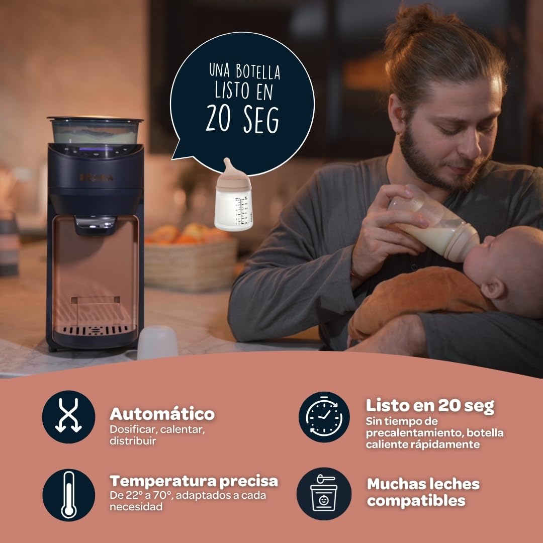 BEABA Milkeo Plus Baby Auto Bottle Maker & Formula Dispenser, Instant Warm Bottles in 20 Sec, Smart Touchscreen, Multiple Temperature Settings, Formula Mixer & Milk Maker for Infants, Night Blue, 0m +