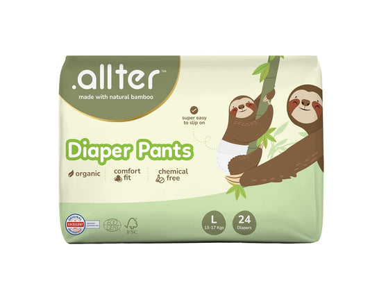 .allter Organic Bamboo Pant Style Baby Diapers L Size (13-17 Kg)|24 Count (Pack Of 1)|Rash Free, Super Absorbent, 3X Softer, with Wetness Indicator | Explorer