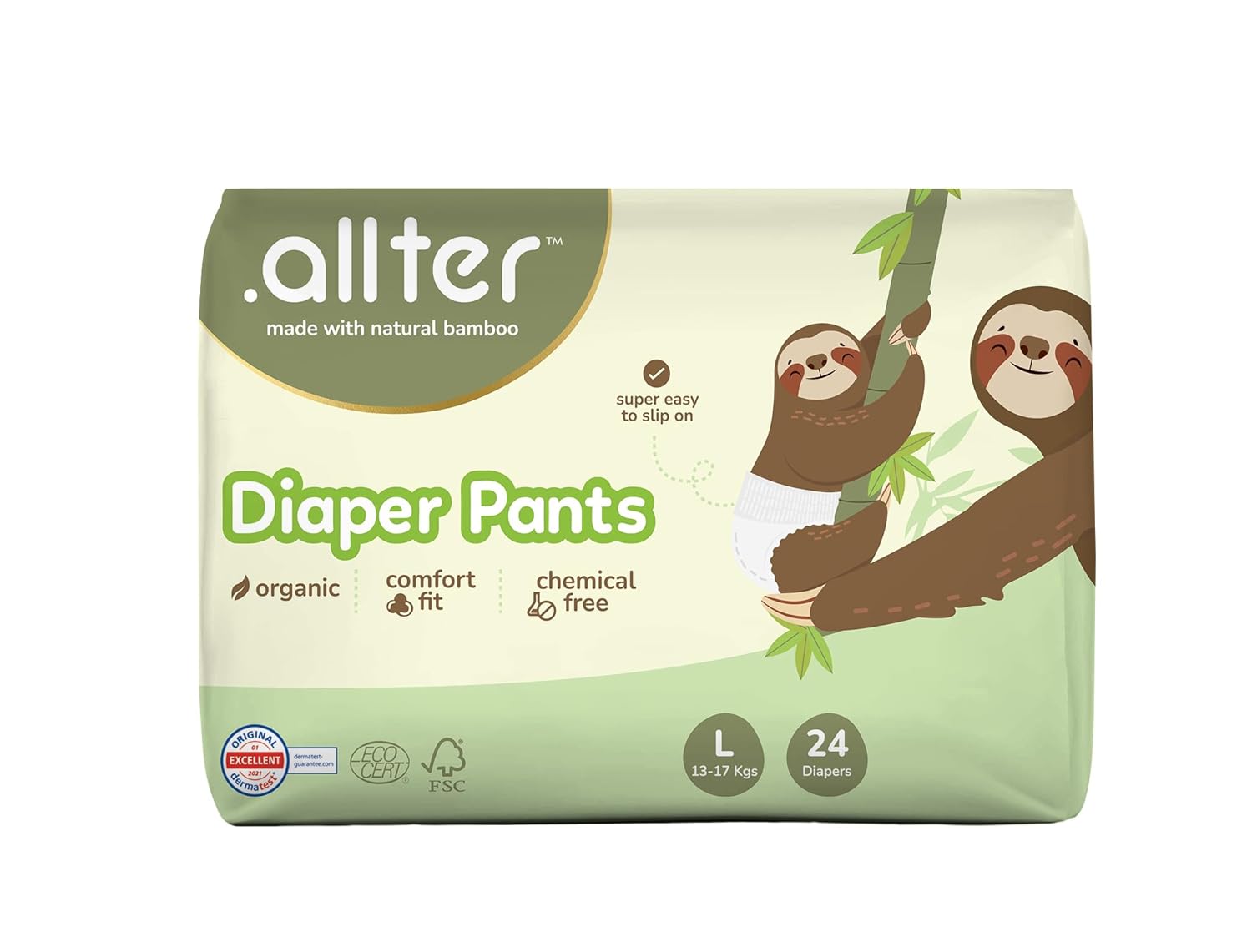 .allter Organic Bamboo Pant Style Baby Diapers L Size (13-17 Kg)|24 Count (Pack Of 1)|Rash Free, Super Absorbent, 3X Softer, with Wetness Indicator | Explorer