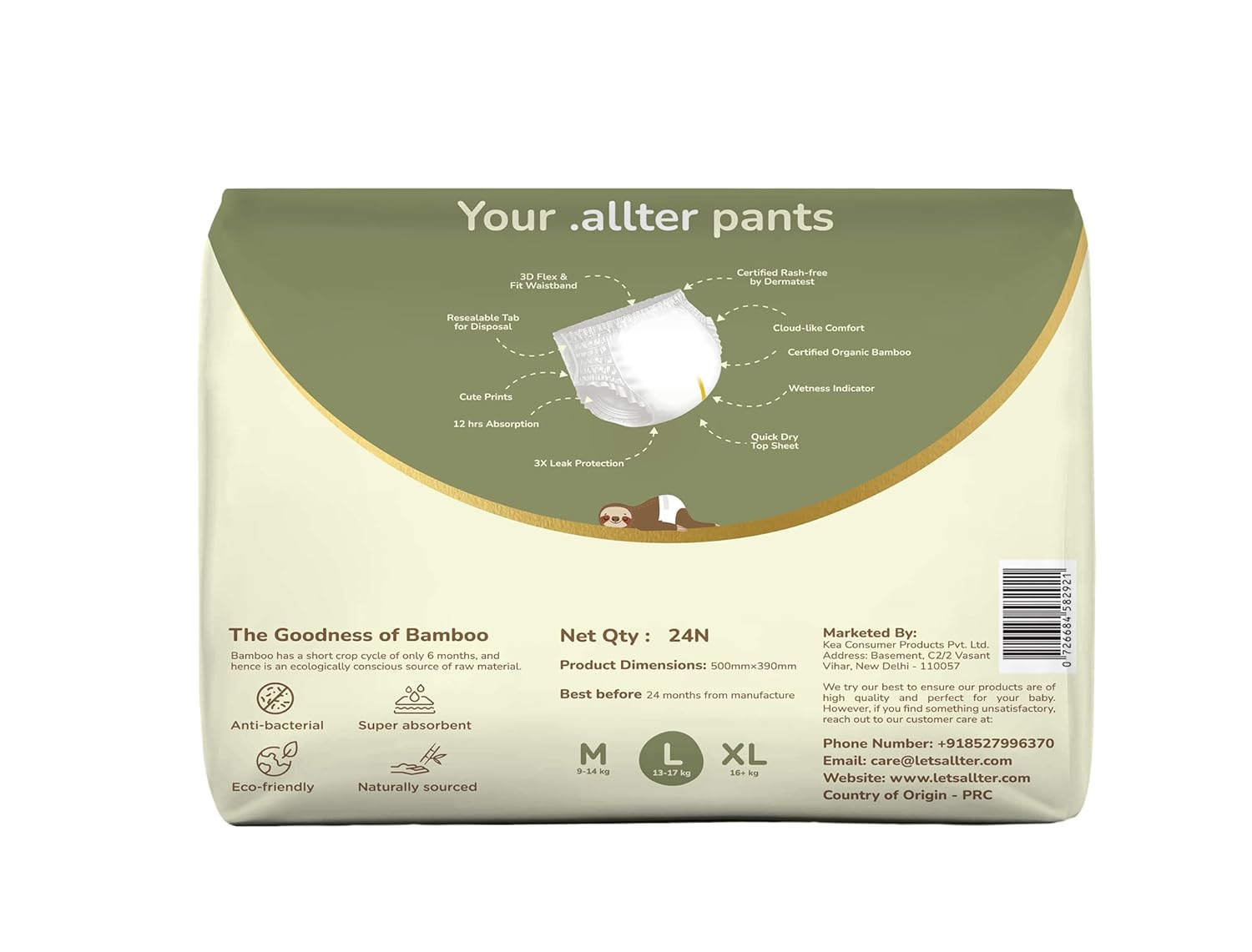 .allter Organic Bamboo Pant Style Baby Diapers L Size (13-17 Kg)|24 Count (Pack Of 1)|Rash Free, Super Absorbent, 3X Softer, with Wetness Indicator | Explorer