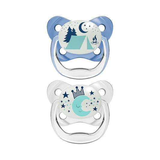 Dr Brown's Natural Flow Cotton Prevent Glow in The Dark Butterfly Shield Soother for Infant - Stage 2, Blue, Pack of 2, 6M to 18M