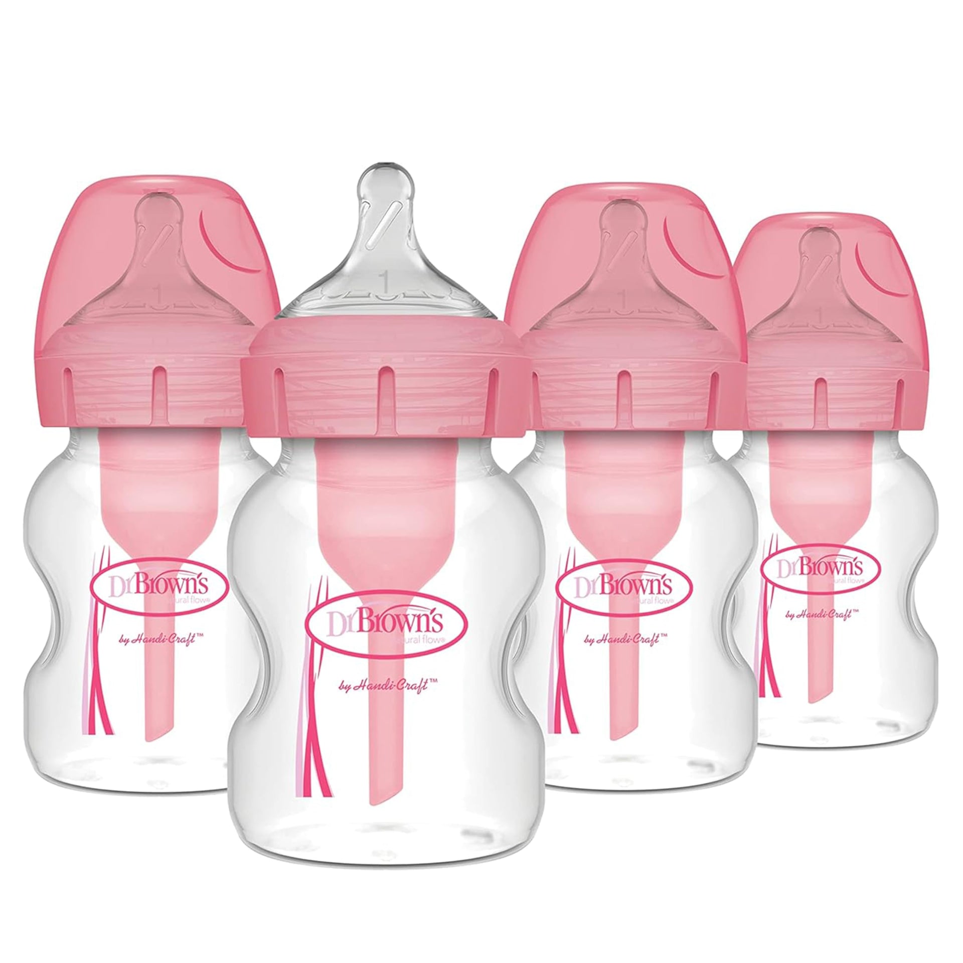 Dr. Brown's Natural Flow Anti-Colic Options+ Wide-Neck Baby Bottles 9 oz/270 mL,with Level 1 Slow Flow Nipple,4 Count,0m+