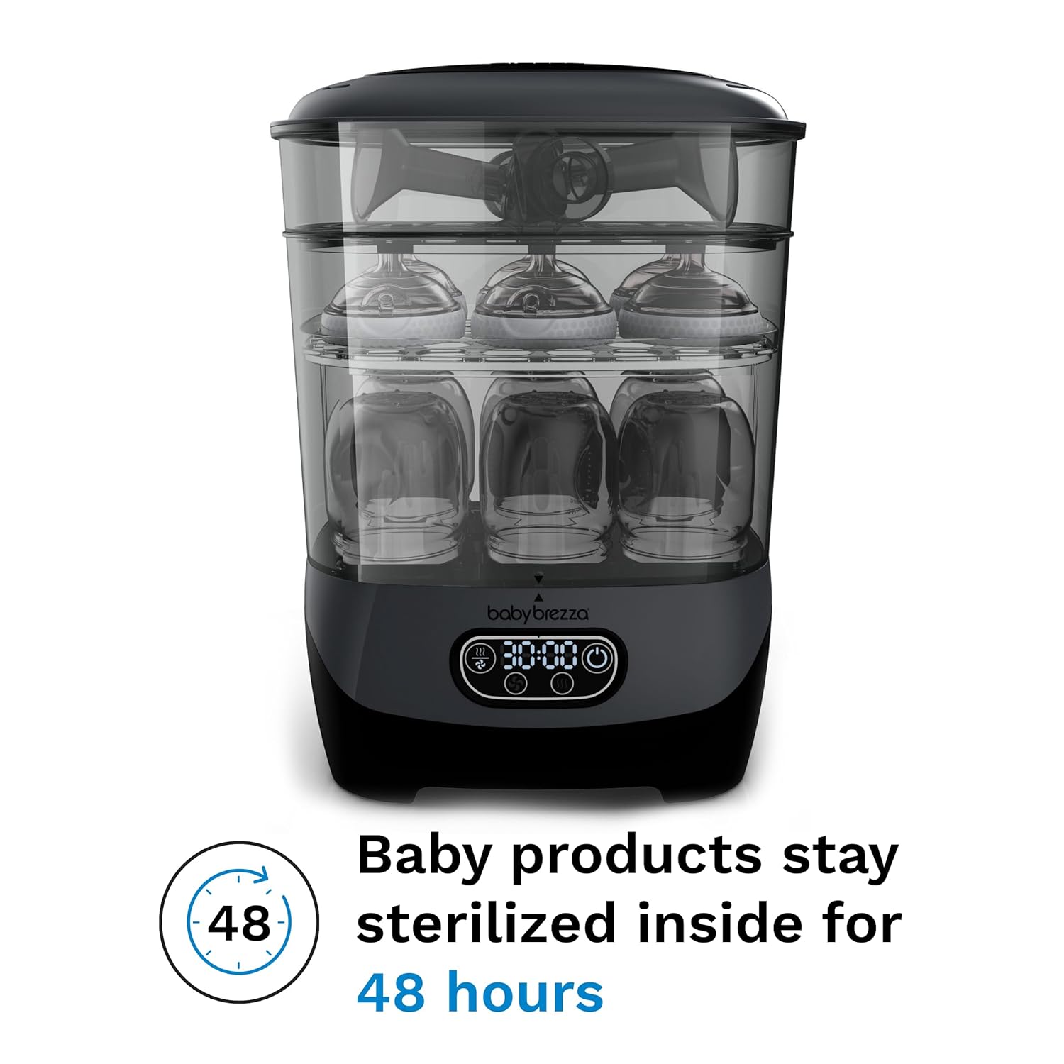Baby Brezza Baby Bottle Sterilizer + Dryer Advanced Electric Steam Sterilization Machine Universal Sterilizing of All Bottles: Plastic, Glass, Pacifiers + Breast Pump Parts- HEPA Filter, Charcoal
