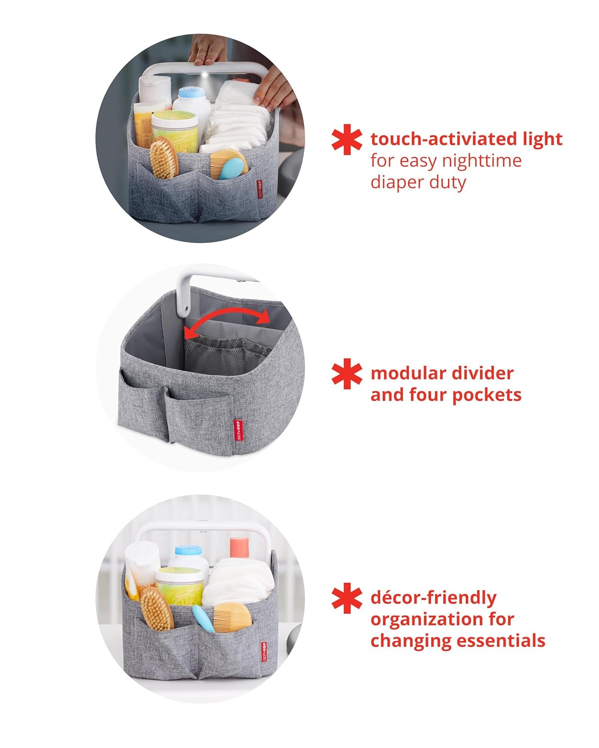 Skip Hop Light Up Diaper Caddy, Grey, 1 Count (Pack of 1) (304300)