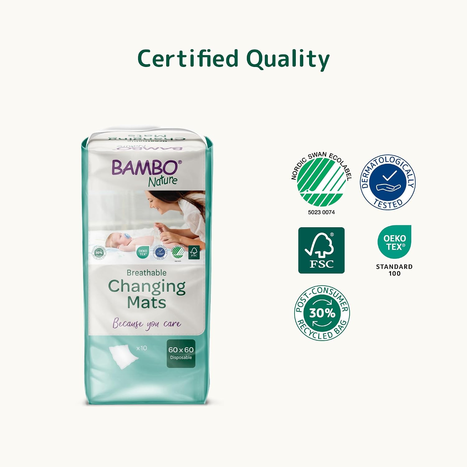 Bambo Nature Baby Disposable Changing Mats, Ultra Soft For Comfort, Ultra Absorbent, Bed Wetting Leakage Protection,