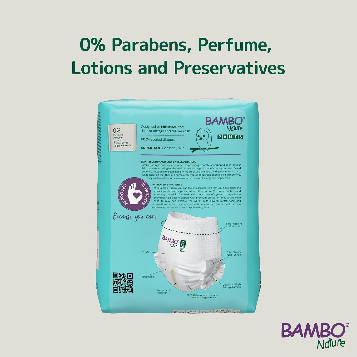 Bambo Nature Premium Baby Pants Diapers for Kids XXL Size (15+ Kgs), Super Absorbent, Breathable, Extra Soft, Dermatologically Tested, Hypoallergenic Infant Nappies With Wetness Indicator, 18 Count